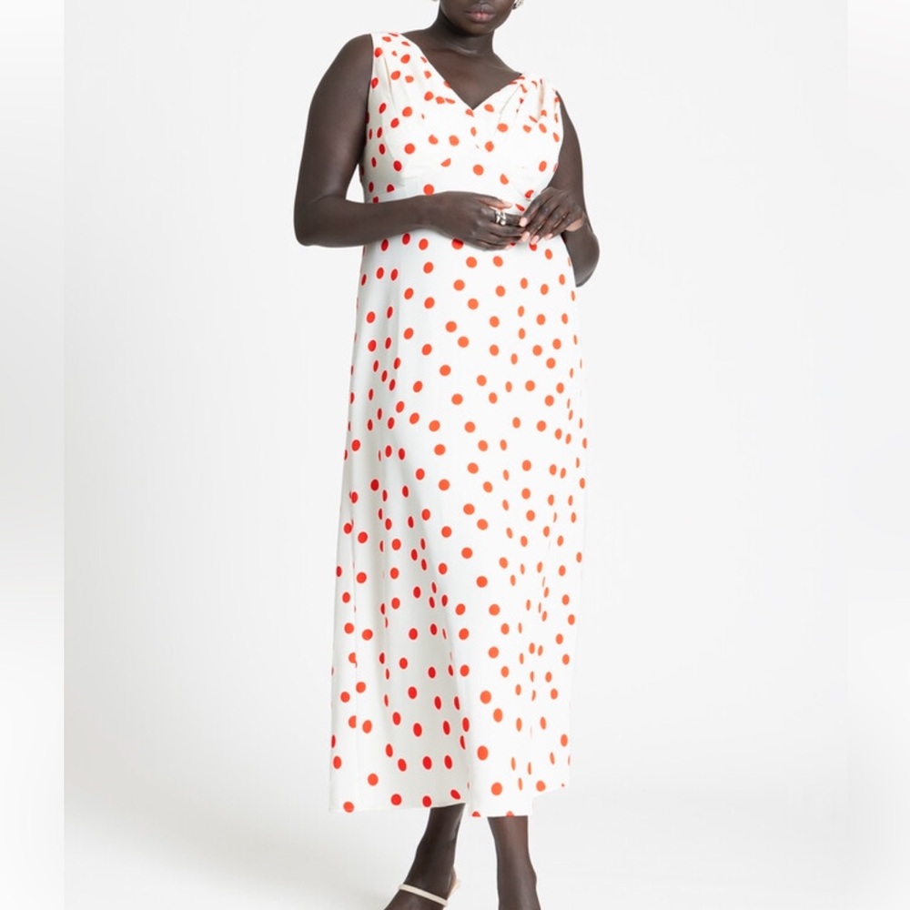 ELOQUII | polka dot shirred maxi dress: white & orange | new with tags | SZ:20